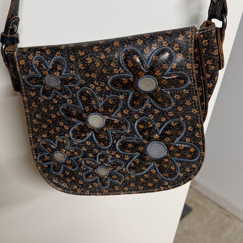 Patricia Nash Blue and Brown Floral Shoulder Bag